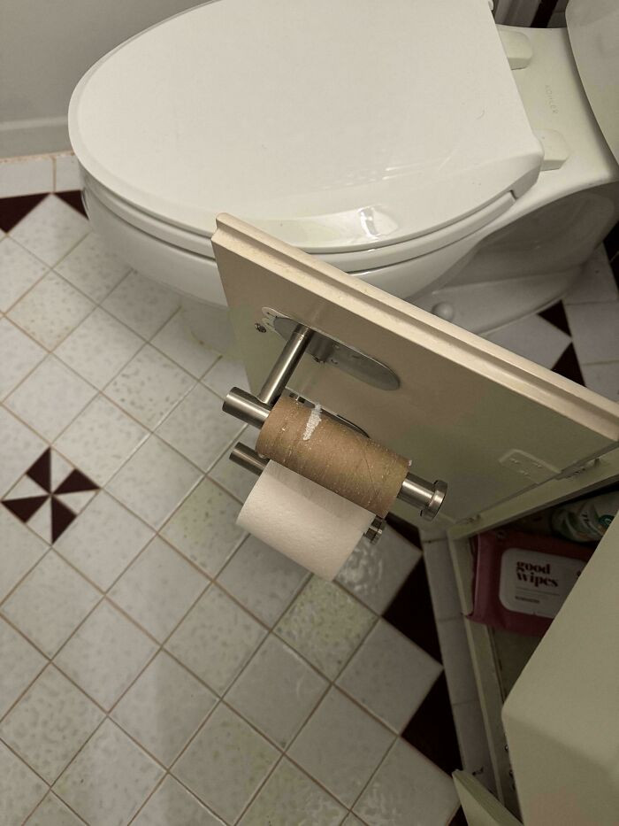 "My GF Never Refills The TP So I Added A Second Hanger"