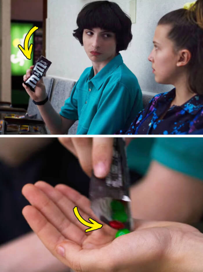 10. In a scene from season 3, set in 1985, Will offers to make peace with Eleven by sharing some of his M&Ms.