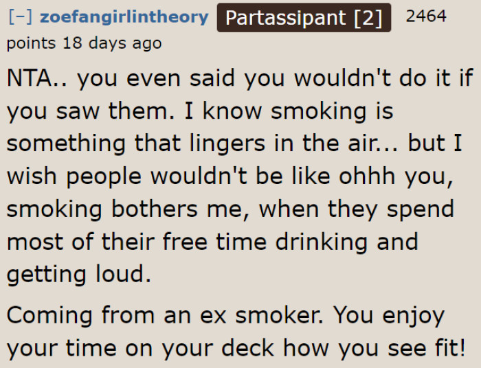 The OP just needs to unwind like he always does. The neighbor should chill and do something about the smell.