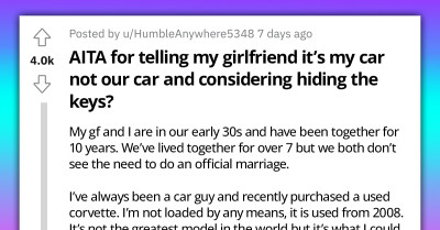 Reddit User Finds Sneaky Solution To Stop His Girlfriend's Unauthorized Joyrides In His Beloved Car
