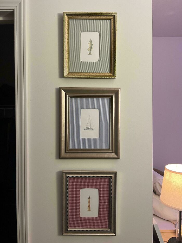 "Made These Custom Matted Frames For My Art With Shirts From Goodwill"
