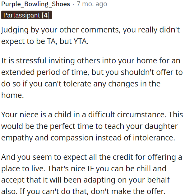 OP's niece is going through a tough time, and this is an opportunity to teach empathy and compassion to his daughter.