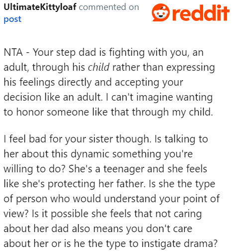 Even if the sister is just trying to defend her dad, naming her son is never her decision to make.