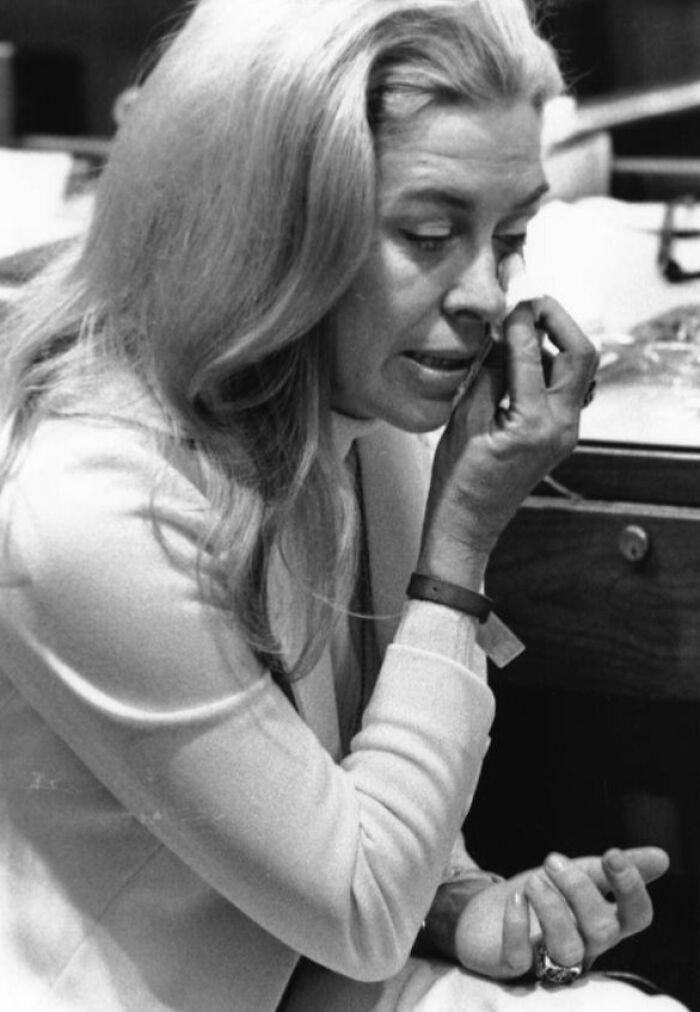"Senator Lori Wilson Wipes A Tear From Her Eye Following The Defeat Of The Era In The Senate, Tallahassee, Florida, Circa 1970"