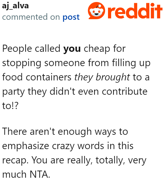 Unfortunately, a few family members called the OP cheap, which was completely unfounded.