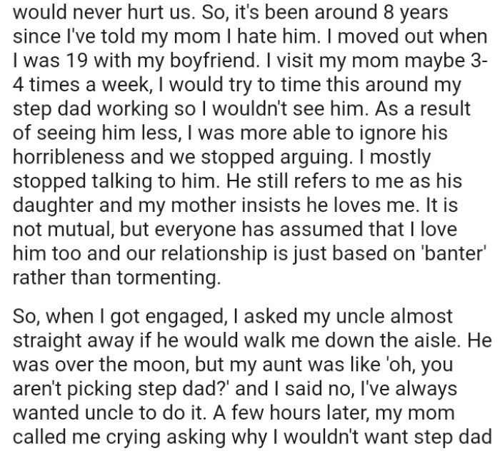 Everyone has assumed that the OP loves her stepdad too