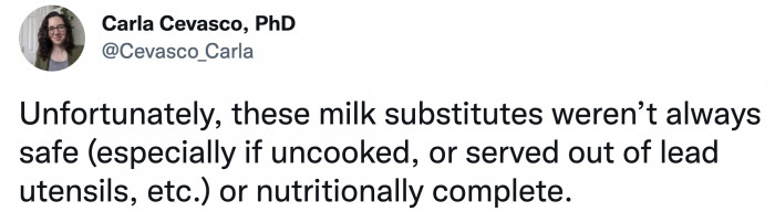 These alternative solutions were not always safe and didn't offer enough nutrition for the growing infant.