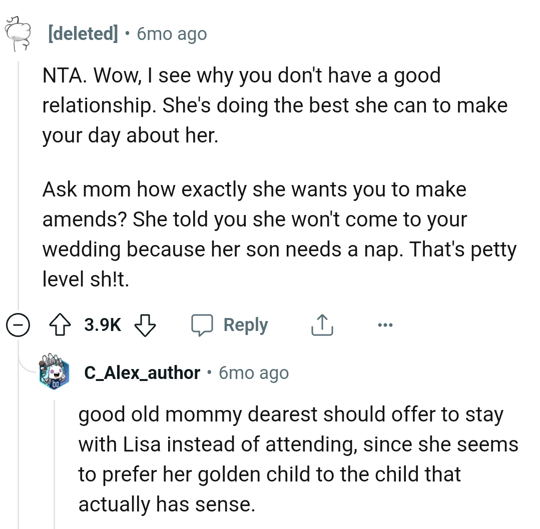 She says she won't attend because her child would be napping