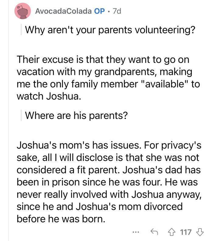 “Joshua's mom has issues.”