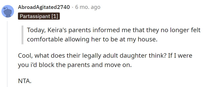 Their daughter is legally an adult and can decide for herself.