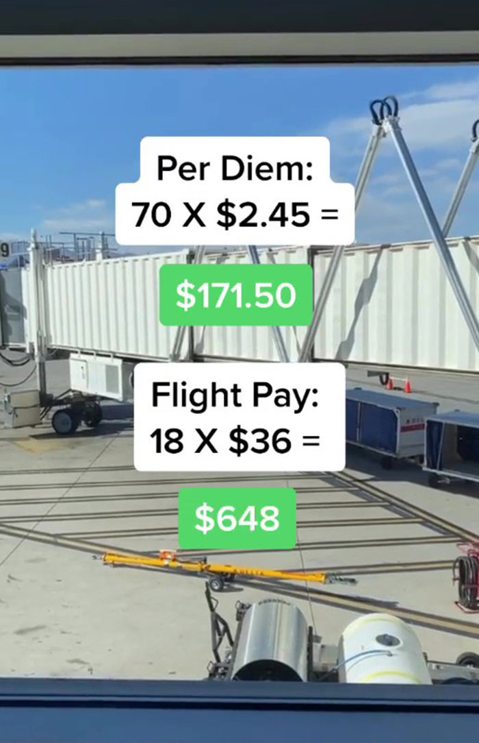 “So here’s some math for you. If I have a trip that’s gone for 70 hours but only flies for 18 hours, this is how much per diem I’ll make. This is how much flight pay I’ll make. This is the total for three days.”