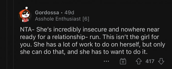 OP's GF has a lot of work to do on herself.