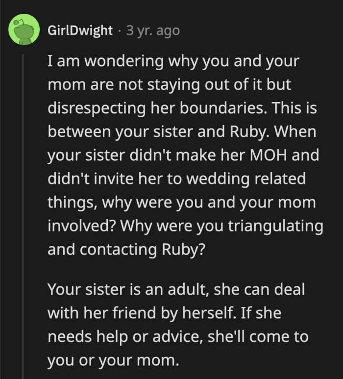 Redditors questioned why OP and her mom are showing support to Ruby when they can just stay out of the issue