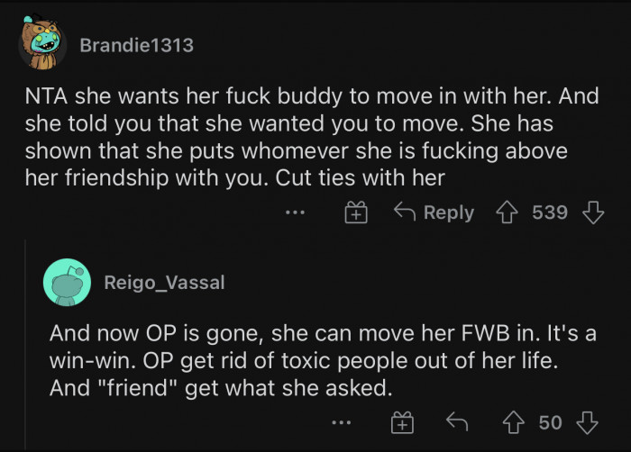 Tara prioritizes the people she gets romantically involved with above her friendship with OP.