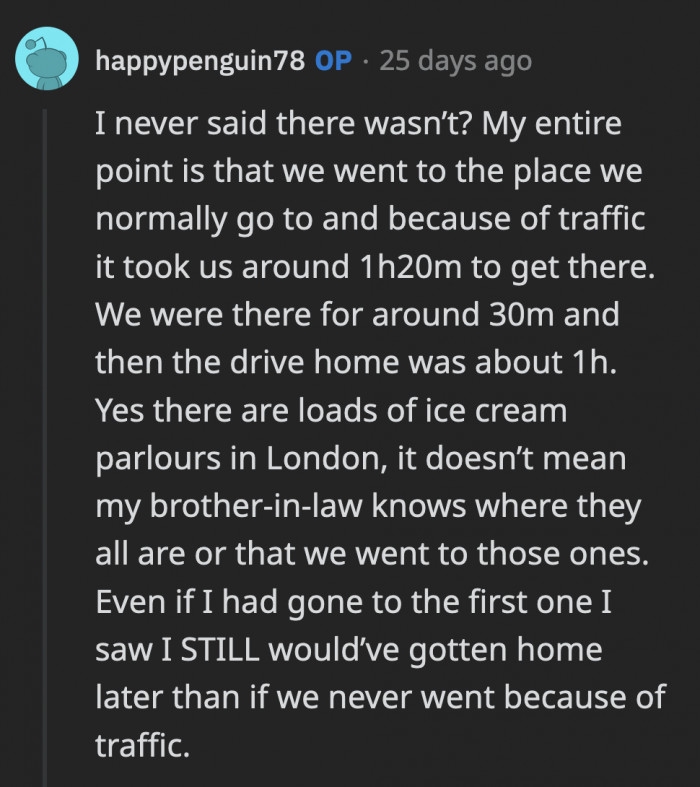 Here's OP's explanation of why it took two hours to find an ice cream shop: