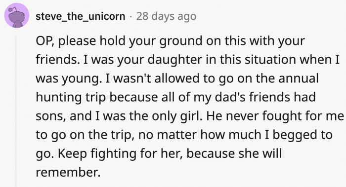 We can see OP walking away from this friendship, but if he fights for his daughter to go on the trip, she will remember how her dad fought for her.