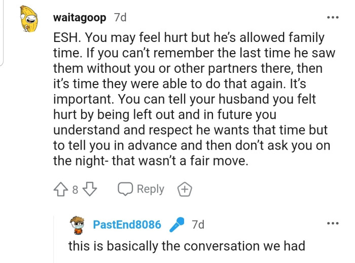 A good discussion for OP to have with her husband