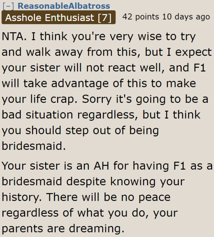 One Redditor predicts that regardless of what she does, the situation will be bad either way.