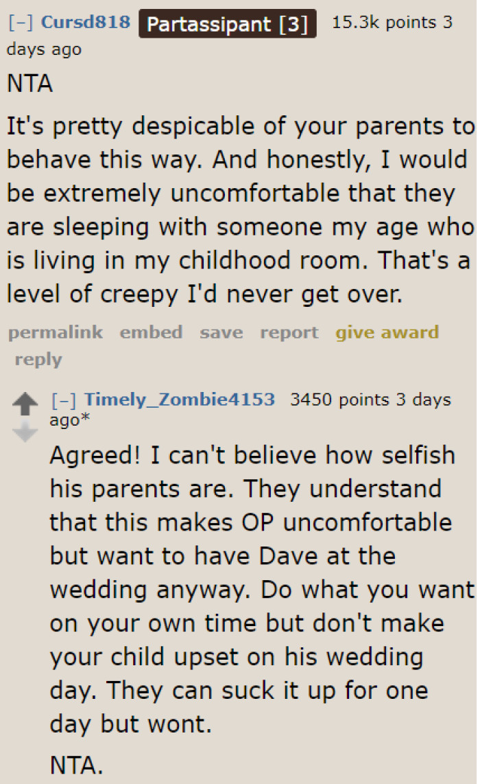 The OP's parents are being selfish. They should just let their son do as he wishes on his wedding day.