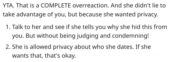 15. Her sister lied because she wanted privacy, and there's nothing wrong with that.
