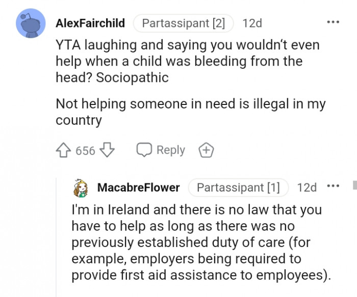 Not helping someone in need is illegalmin some parts