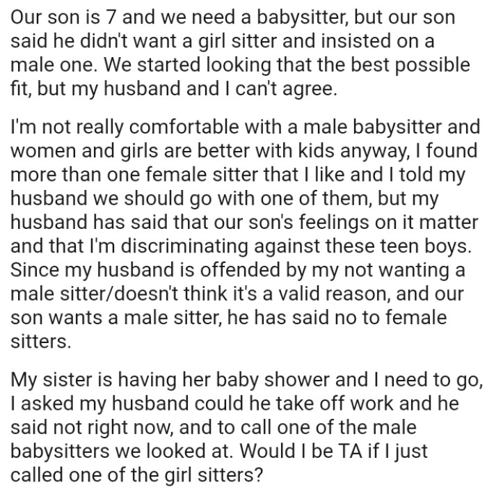 OP's husband has said that their son's feelings on it matter