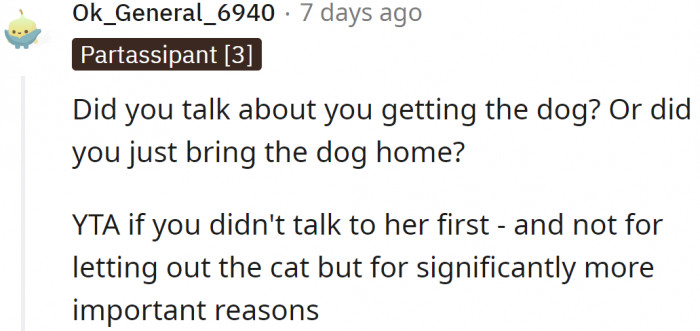 One Redditor was curious if they had agreed to get a dog: