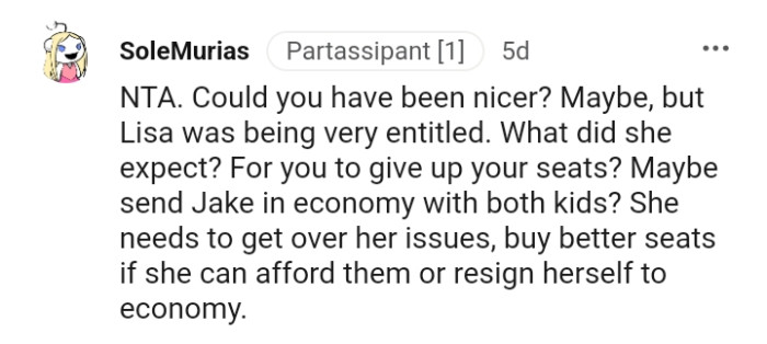 She needs to buy better seats if she can afford them