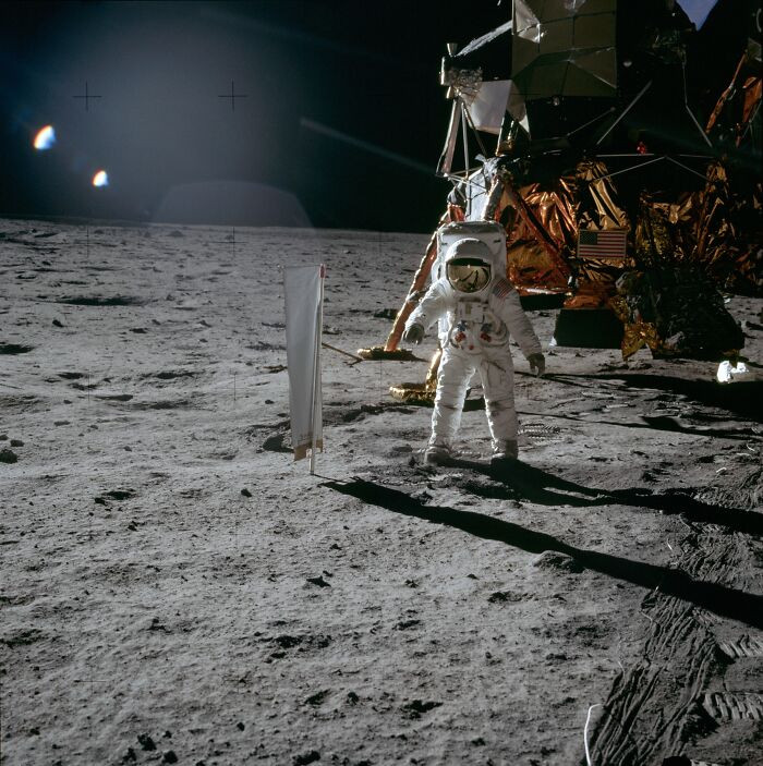 "Astronaut Edwin Aldrin Stands Beside The SWC Experiment On The Lunar Surface"