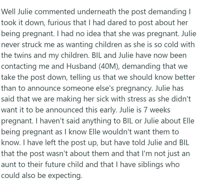 Turns out that Julie thought the post was about her