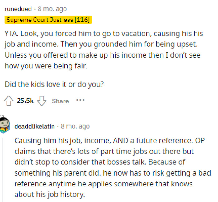 People already knew what they were going to say about this situation, and they quickly told OP that she was in the wrong for doing this to her son.