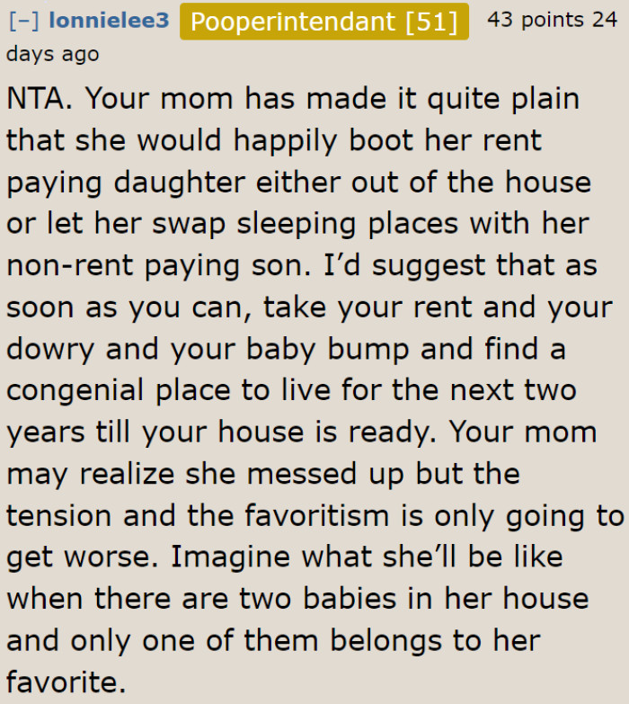 Maybe it's time to move out. Time to stop paying for the rent and the dowry.