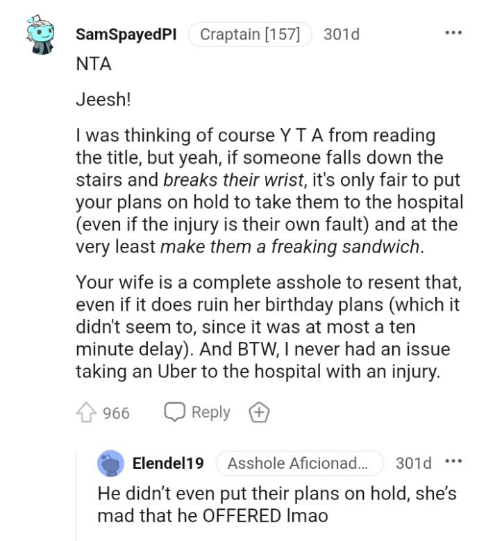 OP's wife is a complete AH to resent that