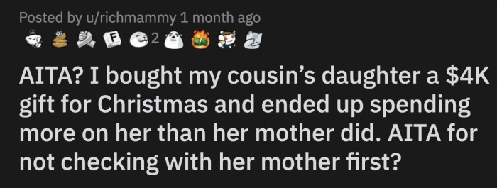 Her niece's mom called the dad, angry about OP's lavish gifts