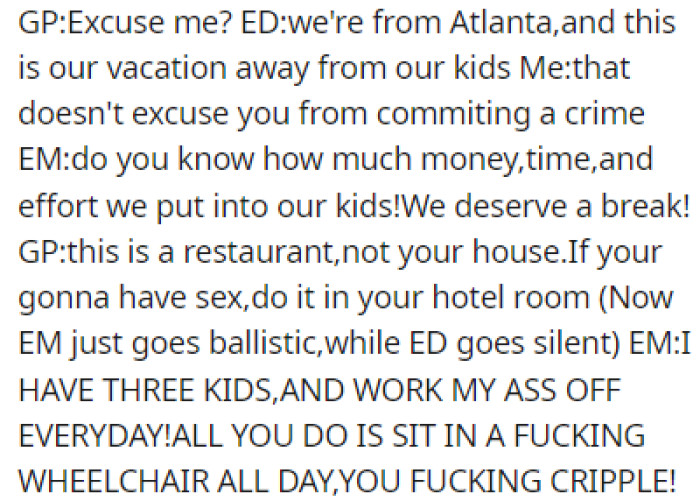 The couple got mad and started yelling at OP and their grandpa