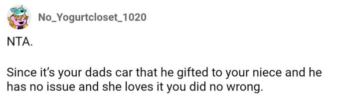 Since OP's dad legally owns the car and has no issues with the changes, then OP did no wrong