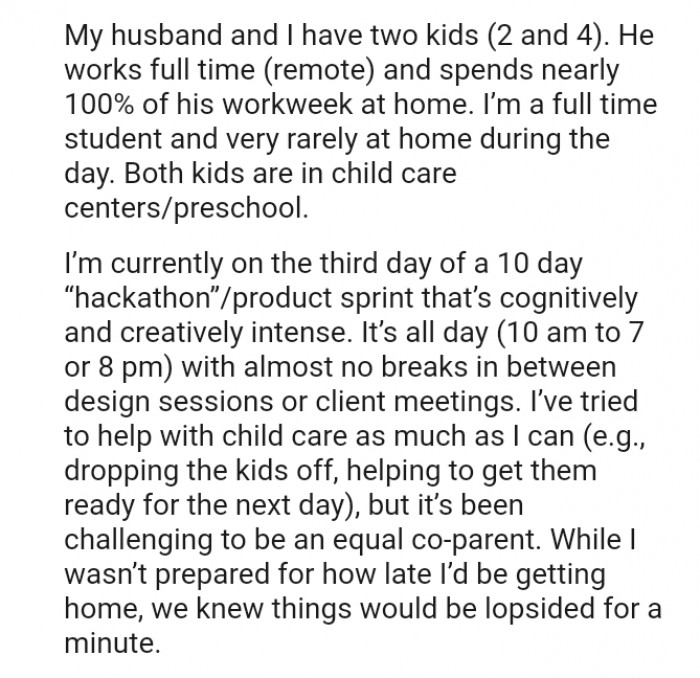 The OP has tried to help with child care as much as she can