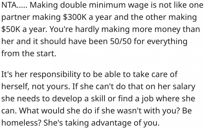 18. He shouldn't be responsible for her upkeep.