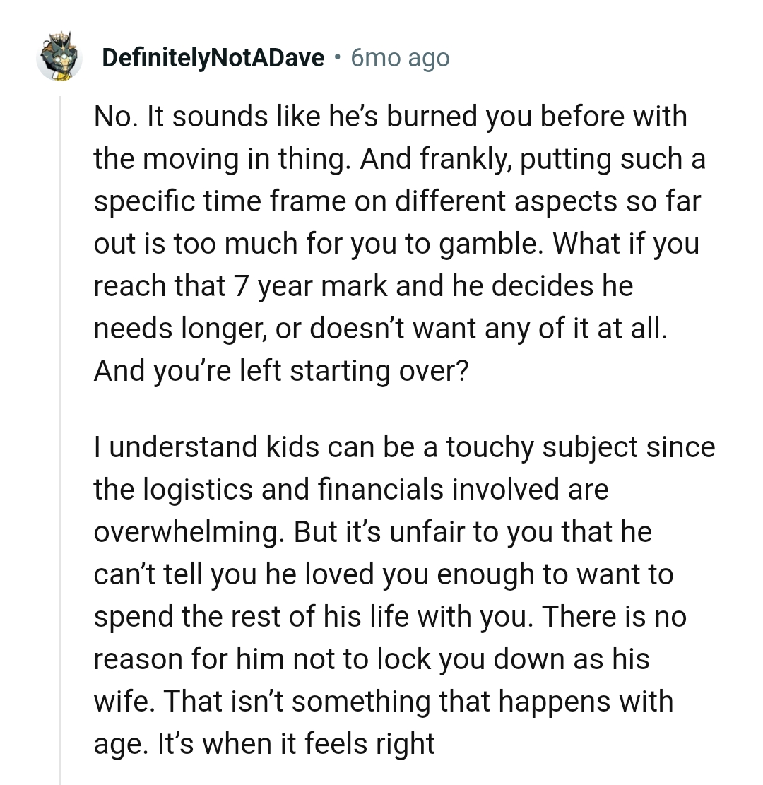 He can't say he loved the OP enough