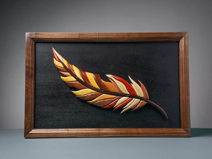 "I Just Finished This Piece Today. All Natural Wood Colors, No Stains, No Dyes, No Paint, Except The Black On The Background. Cut On The Scroll Saw, Shaped And Sanded By Hand"