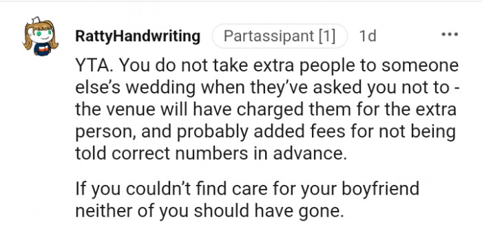 The venue will have charged them for the extra person