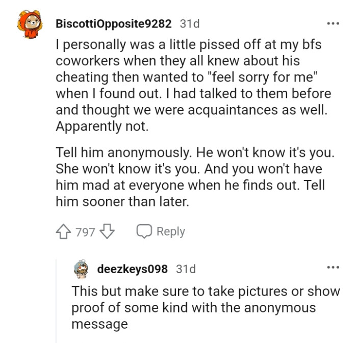 Telling the husband anonymously so his identity is hidden