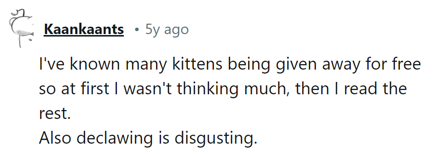 Free kittens: the bait, the hook, and the fine print. And declawing? More like claw-ful.