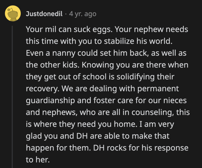 MIL is the last person you should be taking advice from about what is best for children