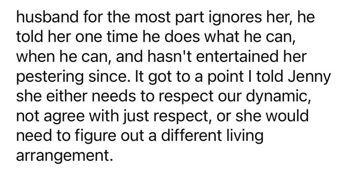 OP requested that her dynamic with her husband should be respected.