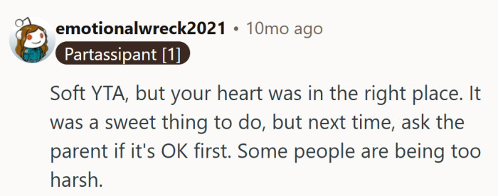 Heart in the right place, timing just a little off — the story of every “soft YTA” ever.