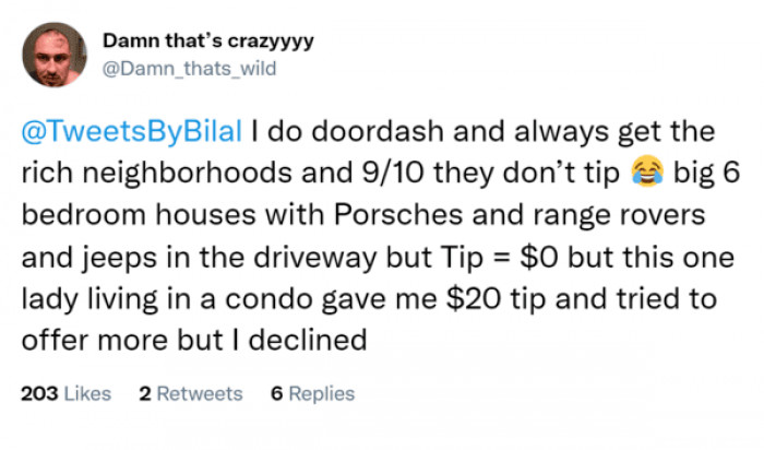 11. Doing DoorDash and getting no tip