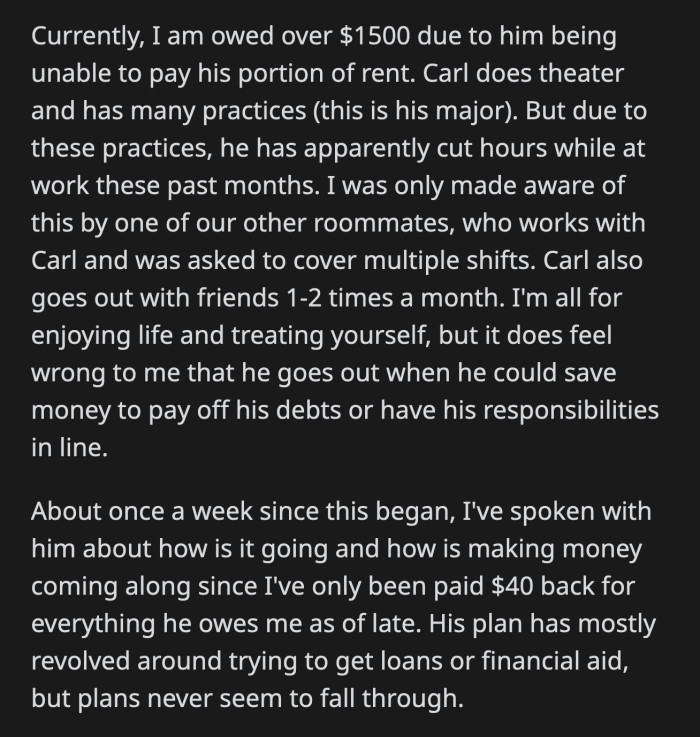 He has only paid OP $40 so far despite OP's follow-ups and reminders