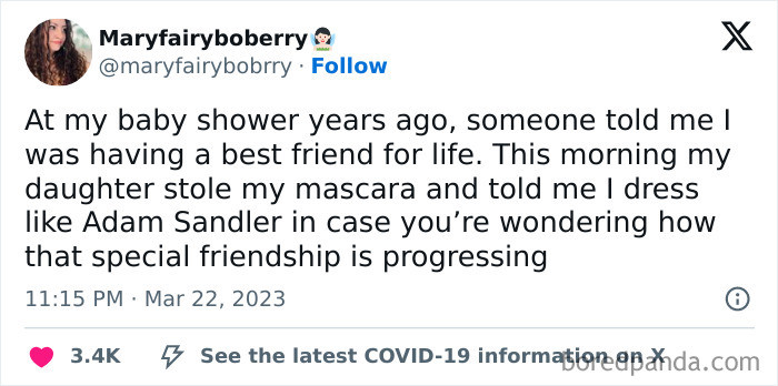 9. “Motherhood: where your biggest critic also raids your makeup bag.”