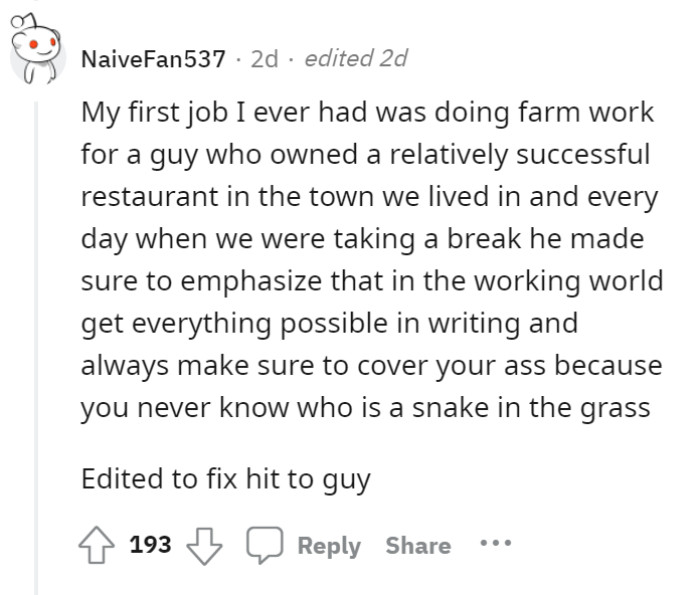 No matter where you're working, always keep records. It could save you in the long run